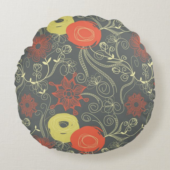 Retro floral pattern round cushion (Front)