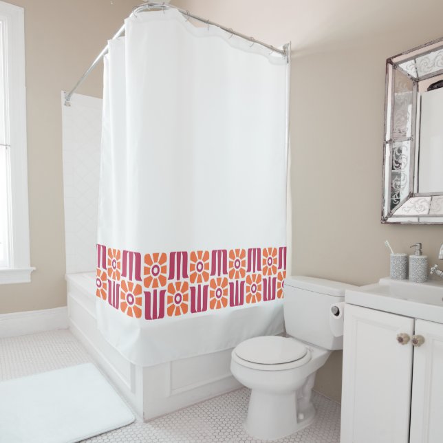 Retro Floral Pattern Shower Curtain (In Situ)