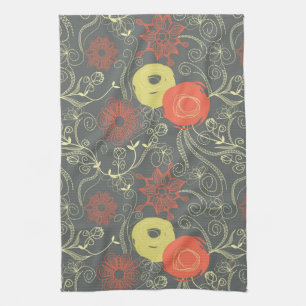 Retro floral pattern tea towel