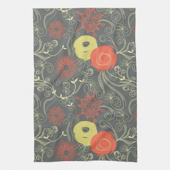 Retro floral pattern tea towel (Vertical)