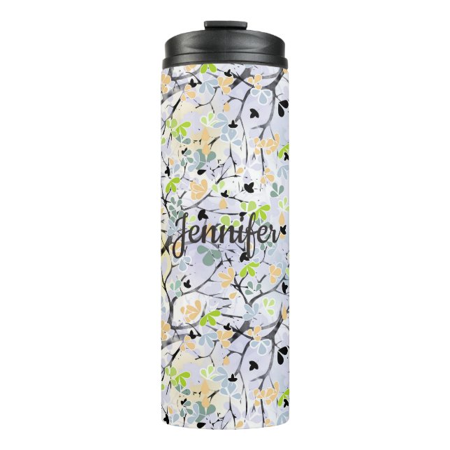 Retro, floral pattern thermal tumbler (Front)