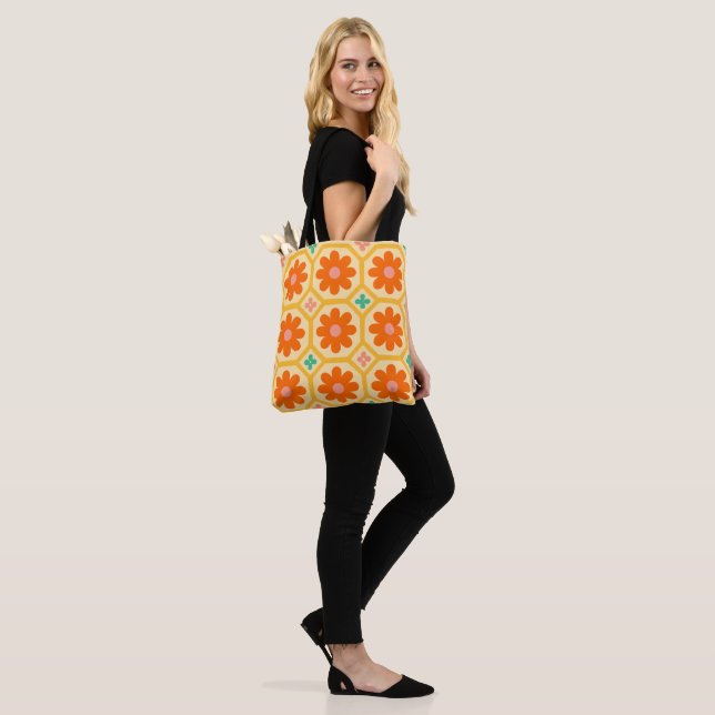 Retro Floral Pattern Tote Bag (On Model)