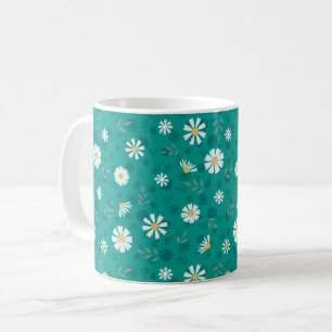 Retro floral pattern. White daisies on a turquoise Coffee Mug
