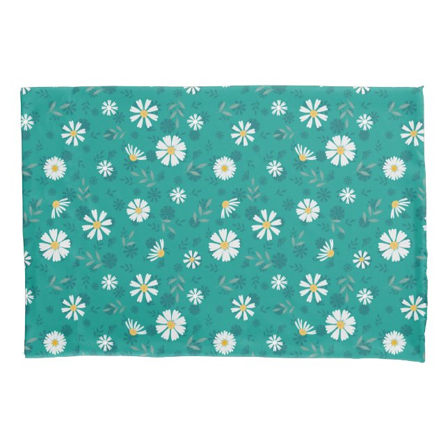 Retro floral pattern. White daisies on a turquoise Pillowcase (Front)