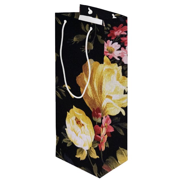 retro floral pattern wine gift bag (Back Angled)