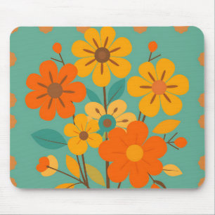 Retro Floral Pattern with Abstract Shapes in Warm Mouse Pad