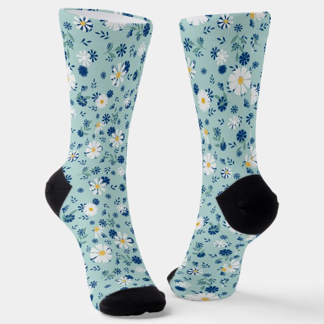Retro floral pattern with daisies. socks (Angled)