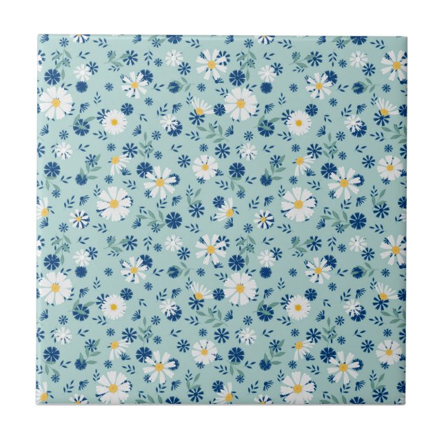 Retro floral pattern with daisies. tile (Front)
