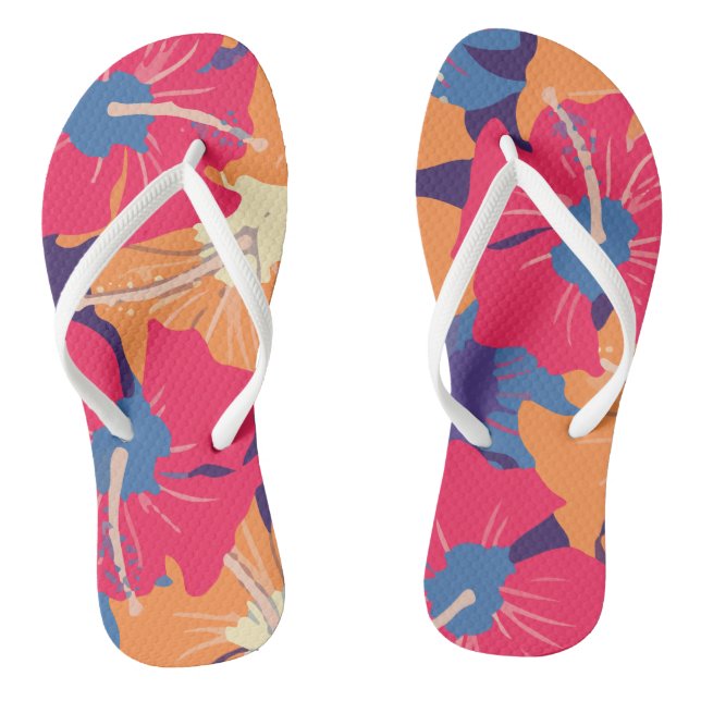 Retro Floral Pattern With Hibiscus Jandals (Footbed)