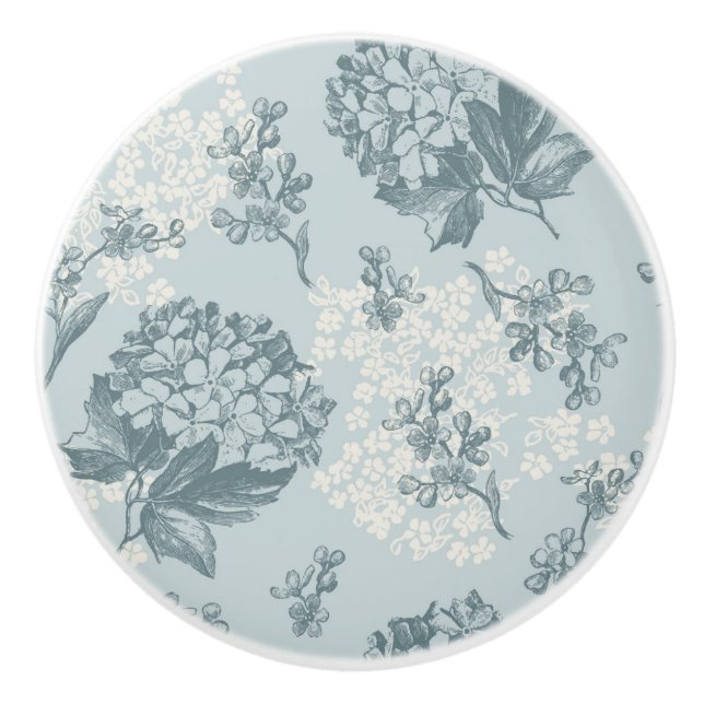 Retro floral pattern with viburnum flowers ceramic knob (Front)