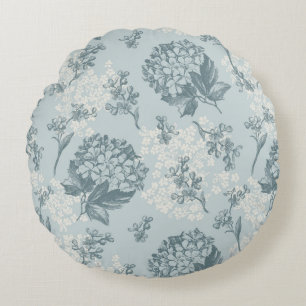 Retro floral pattern with viburnum flowers round cushion