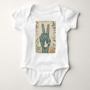 Retro Floral Peace Sign & Dove Art  Botanical Sun Baby Bodysuit