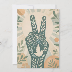 Retro Floral Peace Sign & Dove Art Botanical Sun Holiday Card