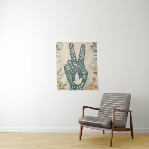 Retro Floral Peace Sign & Dove Art  Botanical Sun Tapestry