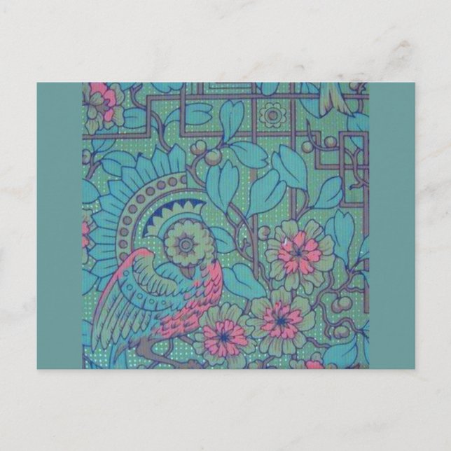 Retro Floral Peacock Postcard (Front)