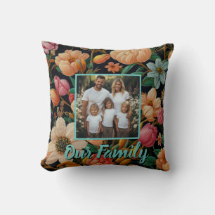 Retro floral personalise photo Throw Pillow