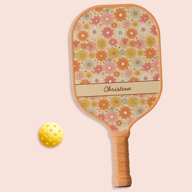 Retro Floral Personalised Monogram Pickleball Paddle (Creator Uploaded)