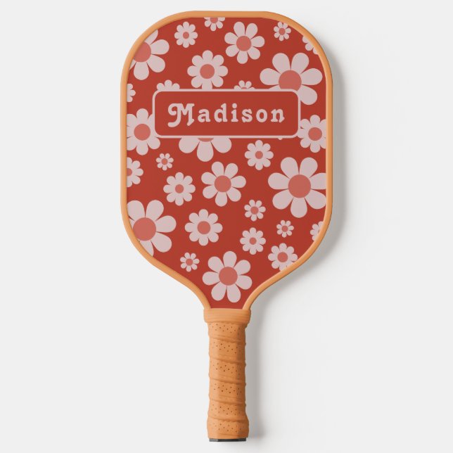 Retro Floral Personalised Name Pickleball Paddle (Front)