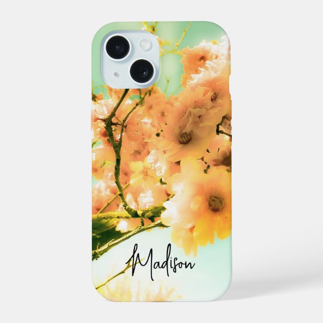 Retro Floral Photo Personalised iPhone 15 Case (Back)