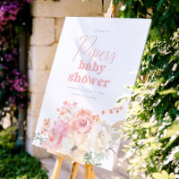 Retro Floral Pink Girl Baby Shower Welcome Sign