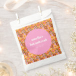 Retro Floral Pink Orange Bat Mitzvah Custom Name Favour Bags<br><div class="desc">These custom favour bags add a festive and personalised touch to your celebration! Featuring a vibrant geometric and floral design in warm pinks, oranges, and golds, they’re perfect for a Bat Mitzvah or any special event. The modern circular frame highlights the celebrant’s name and date, creating a unique keepsake for...</div>