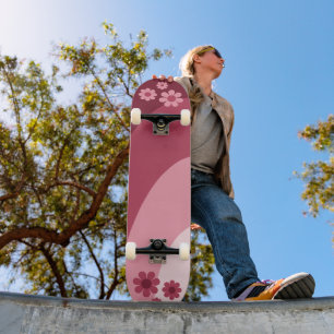 Retro Floral Pink  Skateboard