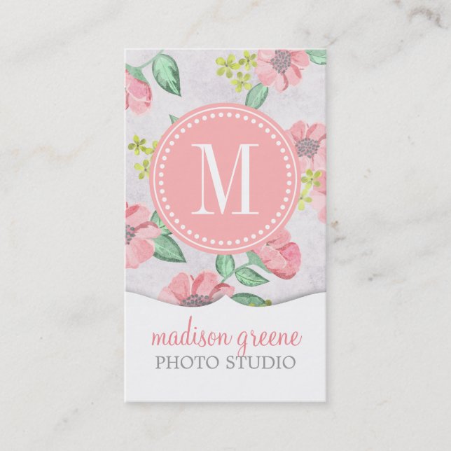 Retro Floral Pink Watercolor Personalised Business Card (Front)