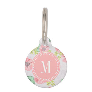 Retro Floral Pink Watercolor Personalised Pet Tag