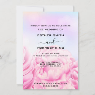 Retro Floral Pink & Yellow Wedding Invitation