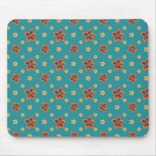 Retro Floral, Polka Dots on Teal Glass Mousepad