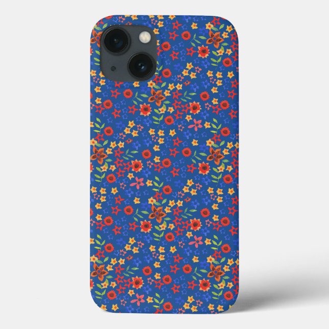 Retro Floral Print on Blue Case-Mate iPad Case (Back)