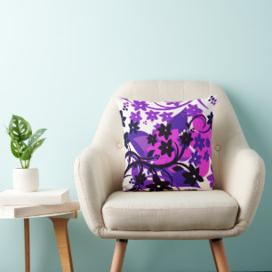 [Retro Floral] Purple Botanical Graphic Design Cushion