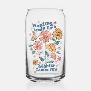 Retro Floral Quote Can Glass