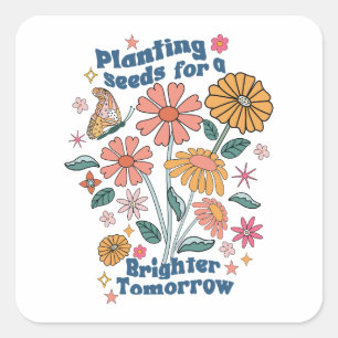 Retro Floral Quote Square Sticker