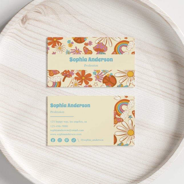 Retro Floral Rainbow – Boho 70s Style              Business Card (Creator Uploaded)