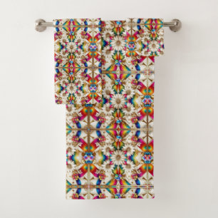Retro Floral Rainbow Mid Century Modern Bath Towel Set