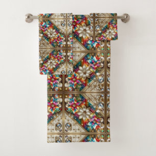 Retro Floral Rainbow Mid Century Modern Bath Towel Set