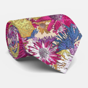 Retro, floral, red flowers, bouquet, blue flowers, tie