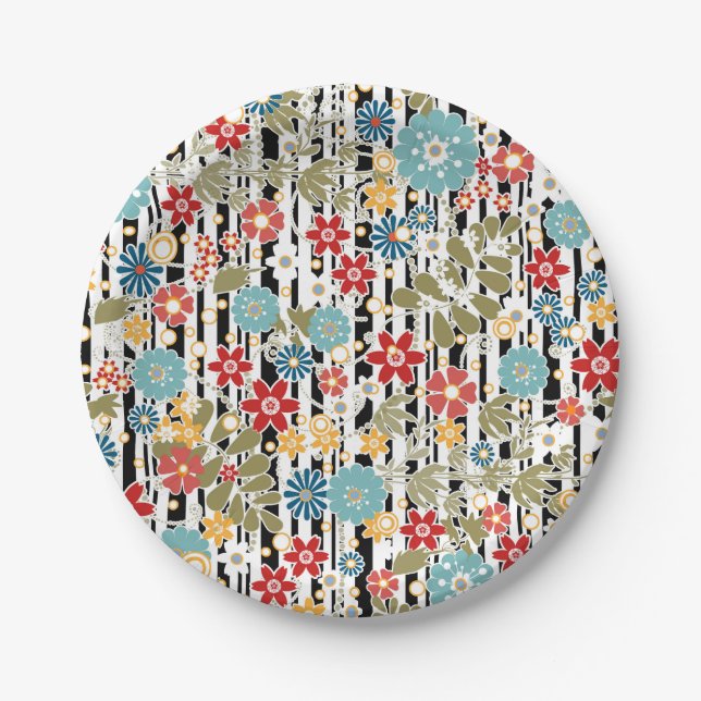 Retro, floral retro paper plate (Front)