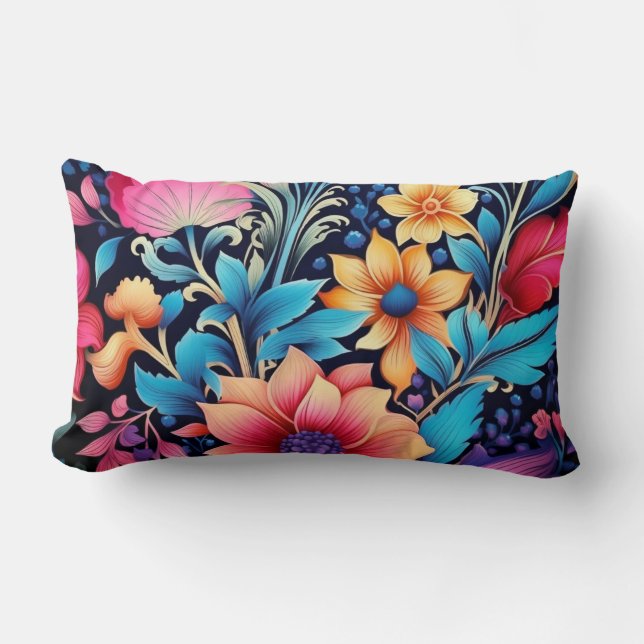 Retro Floral Rhapsody Lumbar Cushion (Front)