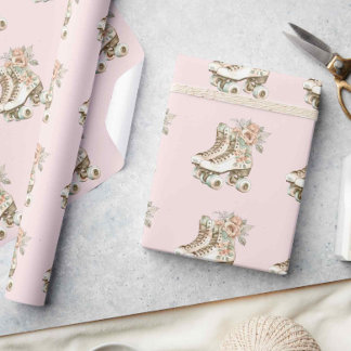 Retro Floral Roller Skater Design Vintage Pastels Wrapping Paper