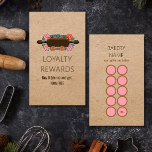 Retro floral rolling pin Bakery Loyalty card