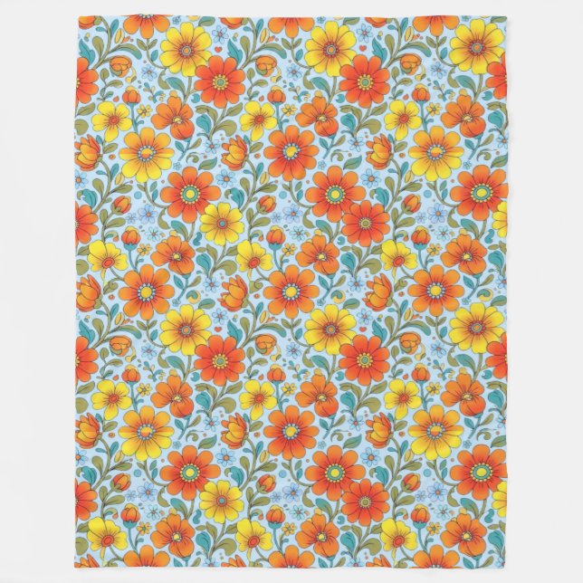 Retro Floral Seamless Pattern Fleece Blanket (Front)