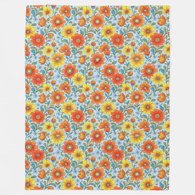 Retro Floral Seamless Pattern Fleece Blanket (Front)