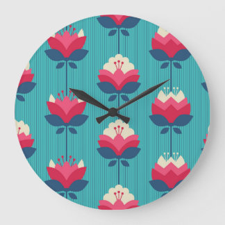 Retro floral seamless pattern. large clock