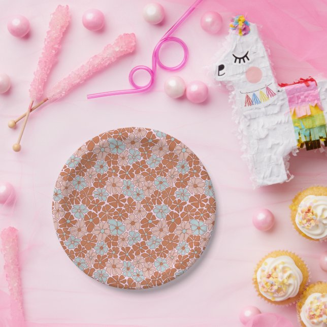 Retro Floral Seamless Pattern Paper Plate (Party)