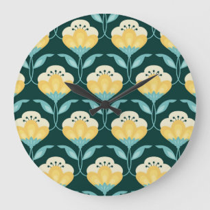 Retro Floral Seamless Vintage Pattern Large Clock