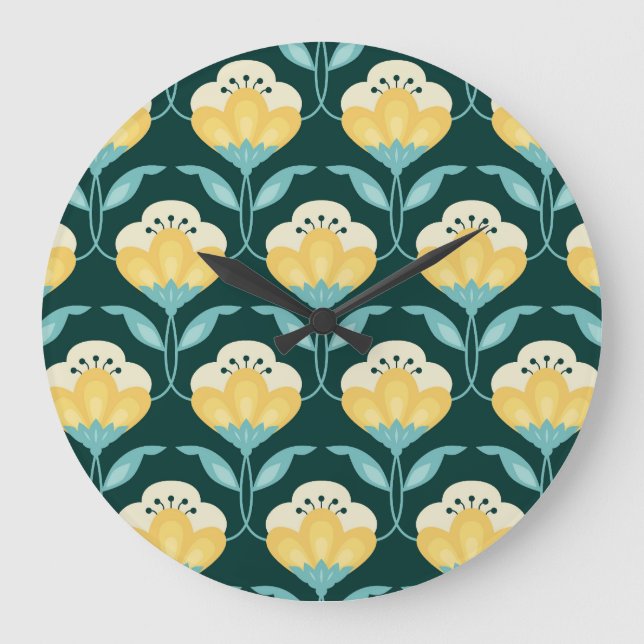 Retro Floral Seamless Vintage Pattern Large Clock (Front)