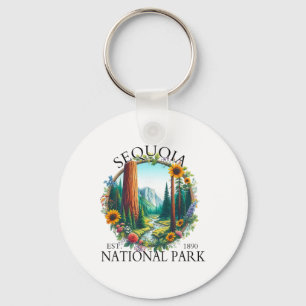 Retro Floral Sequoia National Park Hiking Camping Key Ring