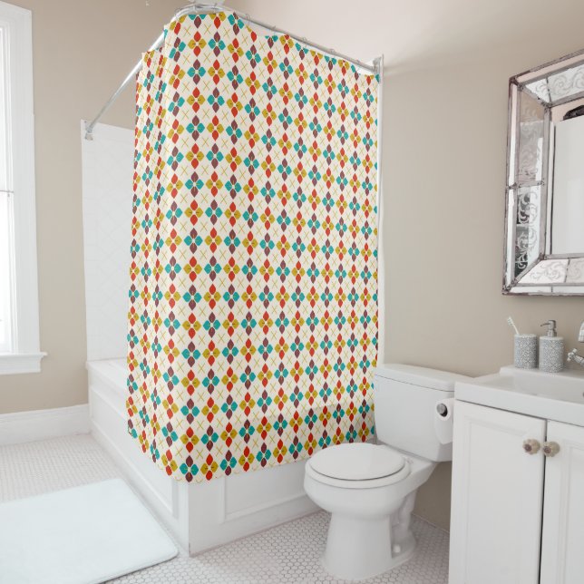 Retro Floral  Shower Curtain (In Situ)